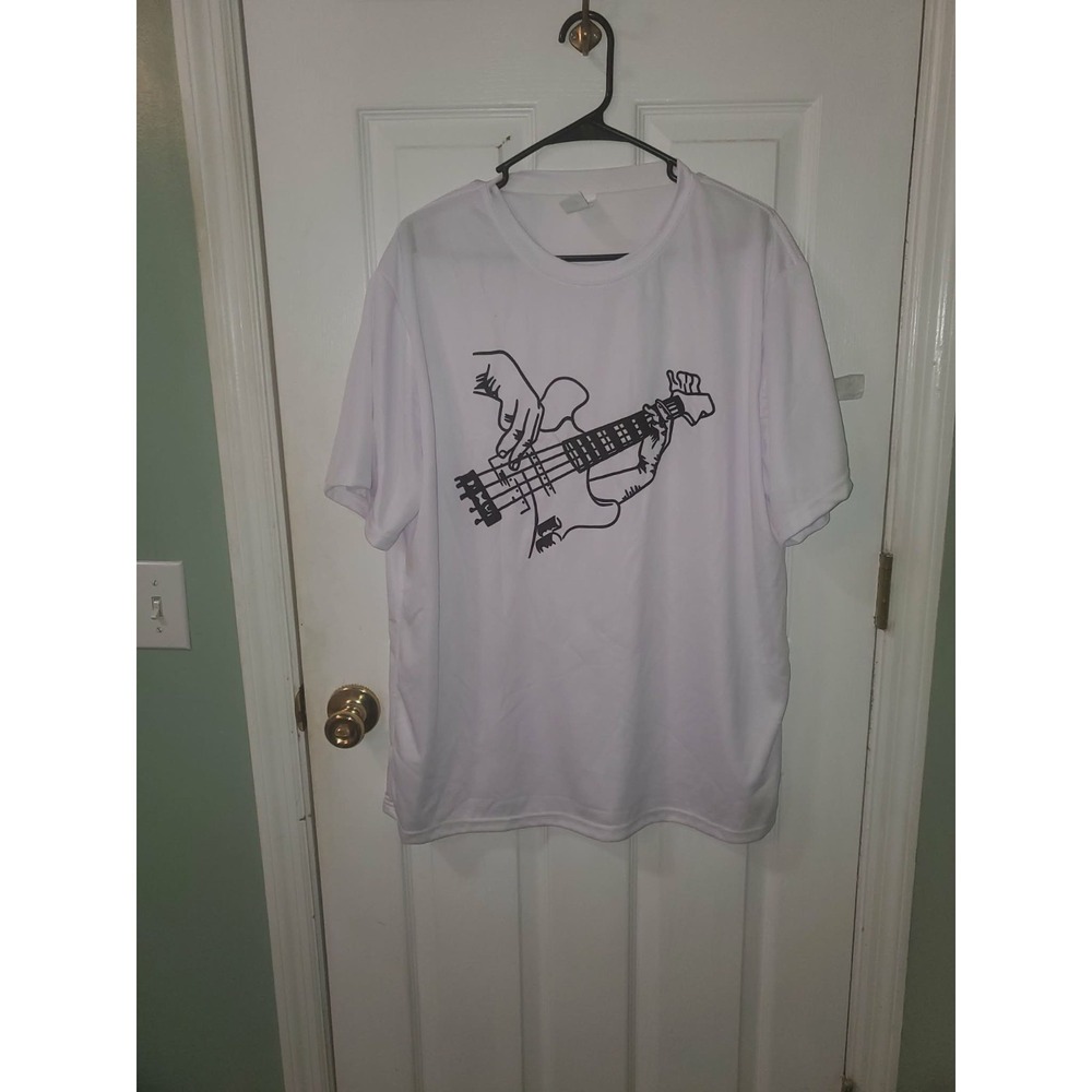 Men's XXL Bass Guitar Graphic T-Shirt Musician Band Tee White NWOT